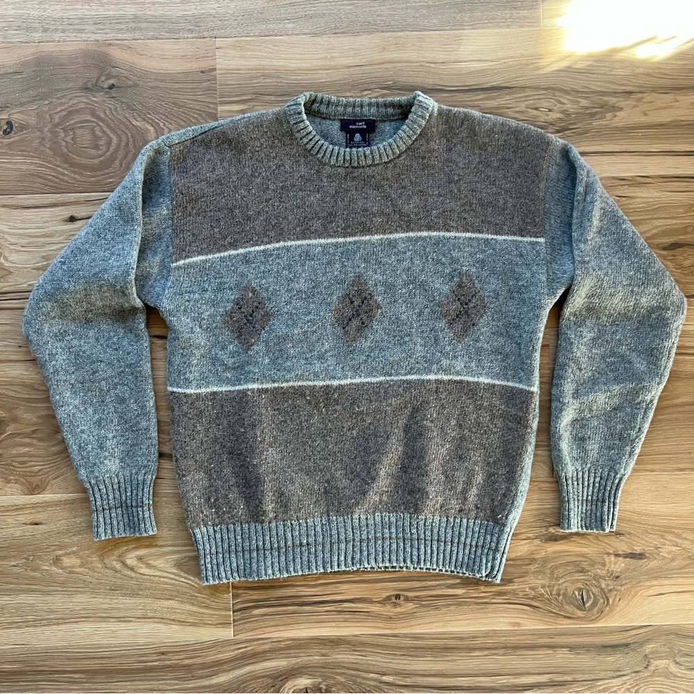 Vintage Carl Michaels Small Wool Gray Brown Mens Sweater